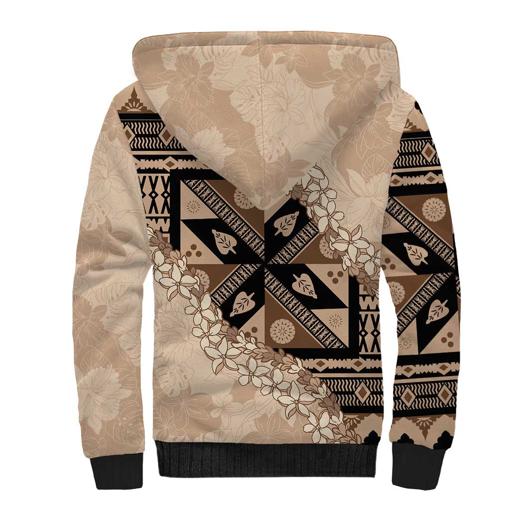 Bula Fiji Plumeria Tagimoucia Salusalu Beige Sherpa Hoodie Kaiviti Masi LT7 - Polynesian Pride