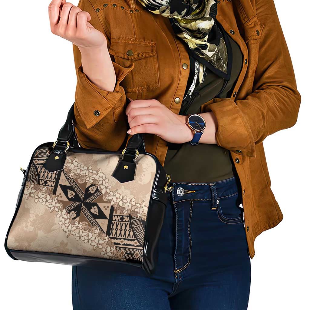 Bula Fiji Plumeria Tagimoucia Salusalu Beige Shoulder Handbag Kaiviti Masi LT7 - Polynesian Pride
