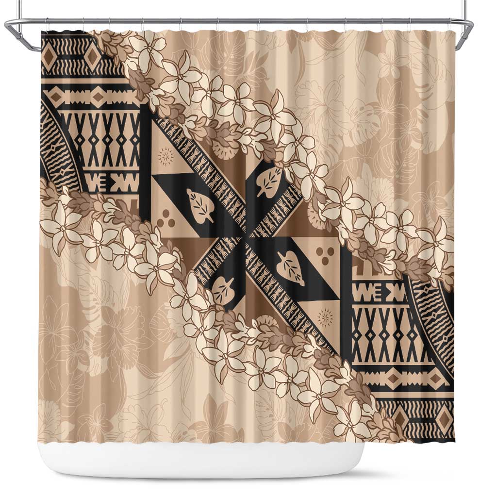 Bula Fiji Plumeria Tagimoucia Salusalu Beige Shower Curtain Kaiviti Masi LT7 Beige - Polynesian Pride