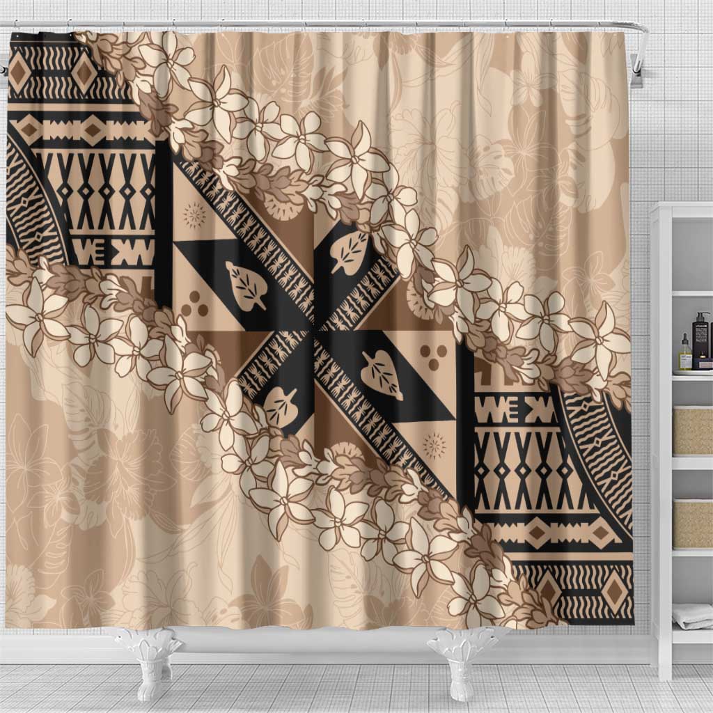Bula Fiji Plumeria Tagimoucia Salusalu Beige Shower Curtain Kaiviti Masi LT7 - Polynesian Pride