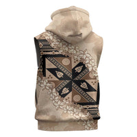 Bula Fiji Plumeria Tagimoucia Salusalu Beige Sleeveless Hoodie Kaiviti Masi LT7 - Polynesian Pride