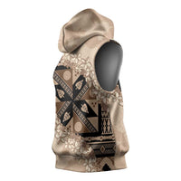 Bula Fiji Plumeria Tagimoucia Salusalu Beige Sleeveless Hoodie Kaiviti Masi LT7 - Polynesian Pride