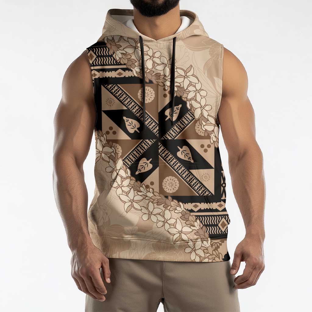 Bula Fiji Plumeria Tagimoucia Salusalu Beige Sleeveless Hoodie Kaiviti Masi LT7 - Polynesian Pride