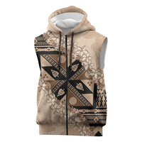 Bula Fiji Plumeria Tagimoucia Salusalu Beige Sleeveless Zip Hoodie Kaiviti Masi LT7 Beige - Polynesian Pride