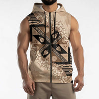 Bula Fiji Plumeria Tagimoucia Salusalu Beige Sleeveless Zip Hoodie Kaiviti Masi LT7 - Polynesian Pride