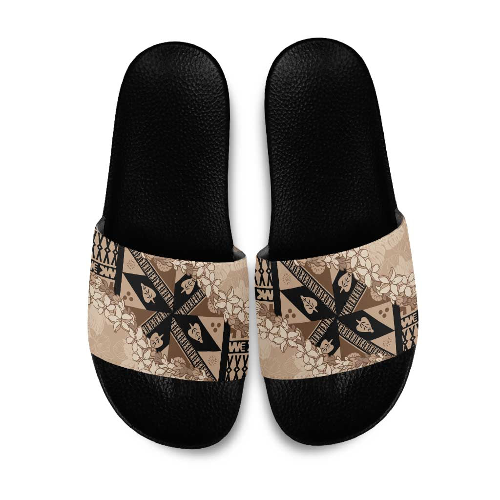 Bula Fiji Plumeria Tagimoucia Salusalu Beige Slide Sandals Kaiviti Masi LT7 Beige - Polynesian Pride
