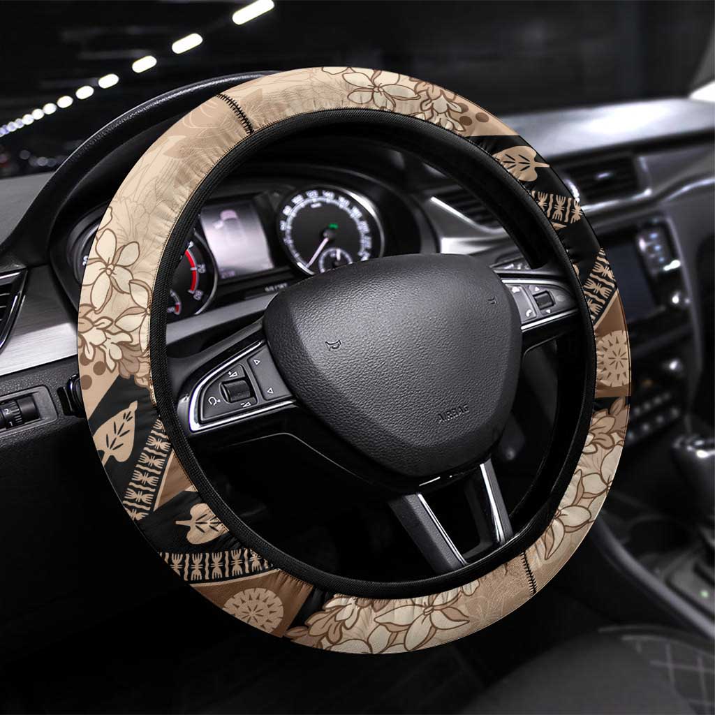 Bula Fiji Plumeria Tagimoucia Salusalu Beige Steering Wheel Cover Kaiviti Masi LT7 Universal Fit Beige - Polynesian Pride