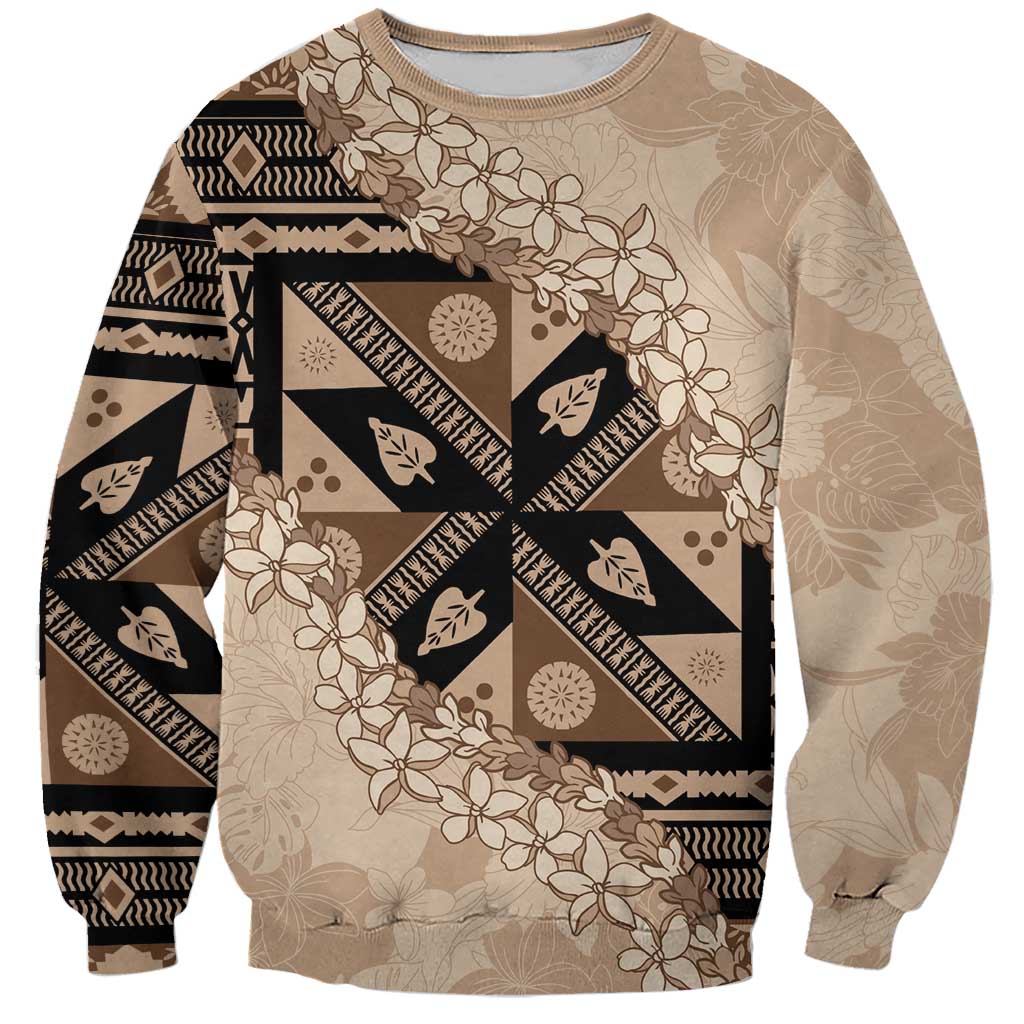 Bula Fiji Plumeria Tagimoucia Salusalu Beige Sweatshirt Kaiviti Masi LT7 Unisex Beige - Polynesian Pride