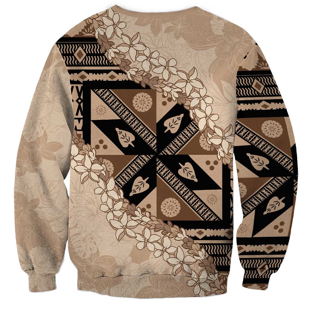 Bula Fiji Plumeria Tagimoucia Salusalu Beige Sweatshirt Kaiviti Masi LT7 - Polynesian Pride