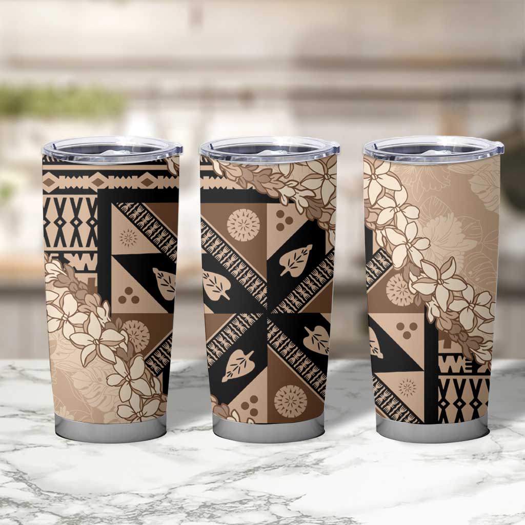 Bula Fiji Plumeria Tagimoucia Salusalu Beige Tumbler Cup Kaiviti Masi LT7 - Polynesian Pride