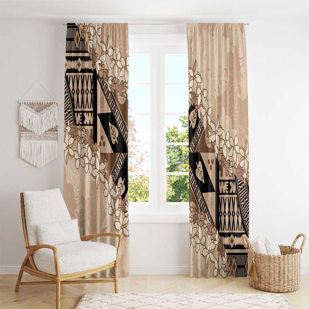 Bula Fiji Plumeria Tagimoucia Salusalu Beige Window Curtain Kaiviti Masi LT7 - Polynesian Pride