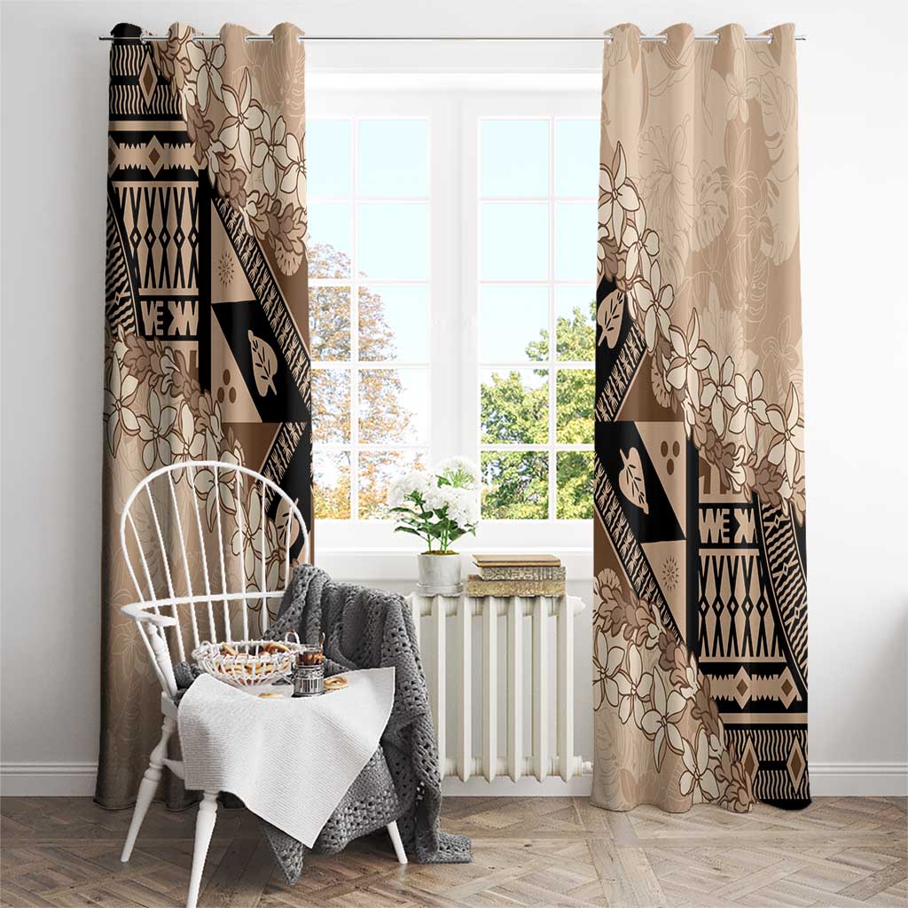 Bula Fiji Plumeria Tagimoucia Salusalu Beige Window Curtain Kaiviti Masi LT7 - Polynesian Pride