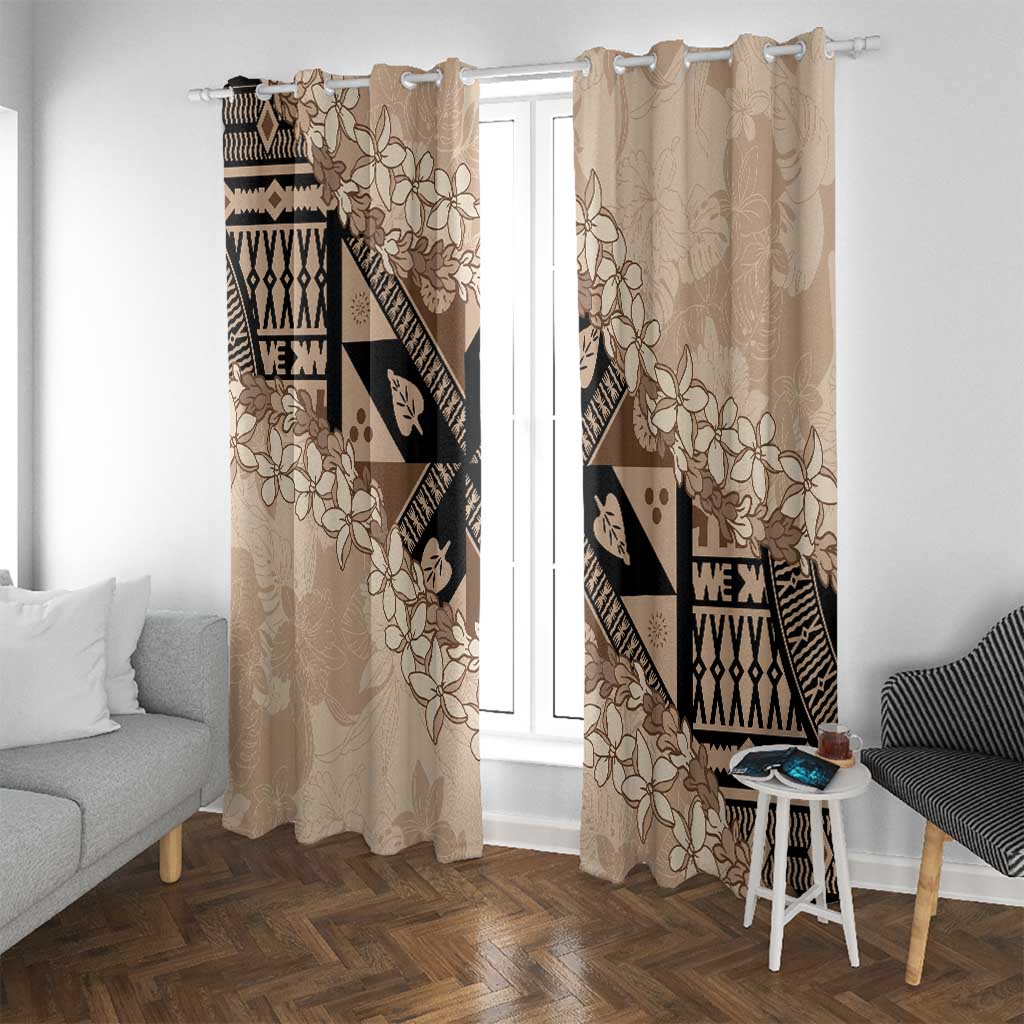 Bula Fiji Plumeria Tagimoucia Salusalu Beige Window Curtain Kaiviti Masi LT7 With Grommets Beige - Polynesian Pride