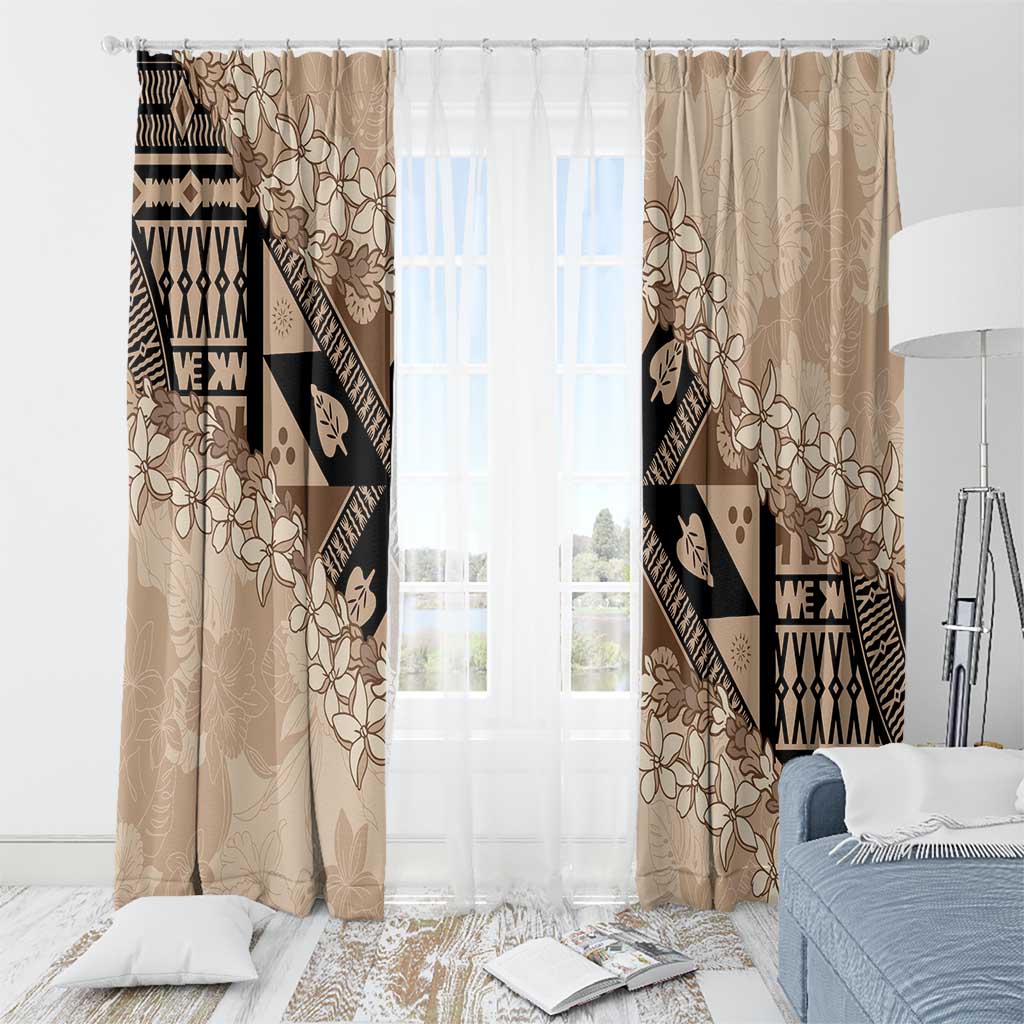 Bula Fiji Plumeria Tagimoucia Salusalu Beige Window Curtain Kaiviti Masi LT7 - Polynesian Pride