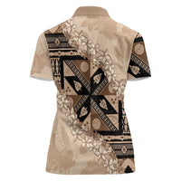 Bula Fiji Plumeria Tagimoucia Salusalu Beige Women Polo Shirt Kaiviti Masi LT7 - Polynesian Pride