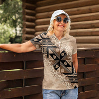 Bula Fiji Plumeria Tagimoucia Salusalu Beige Women Polo Shirt Kaiviti Masi LT7 - Polynesian Pride