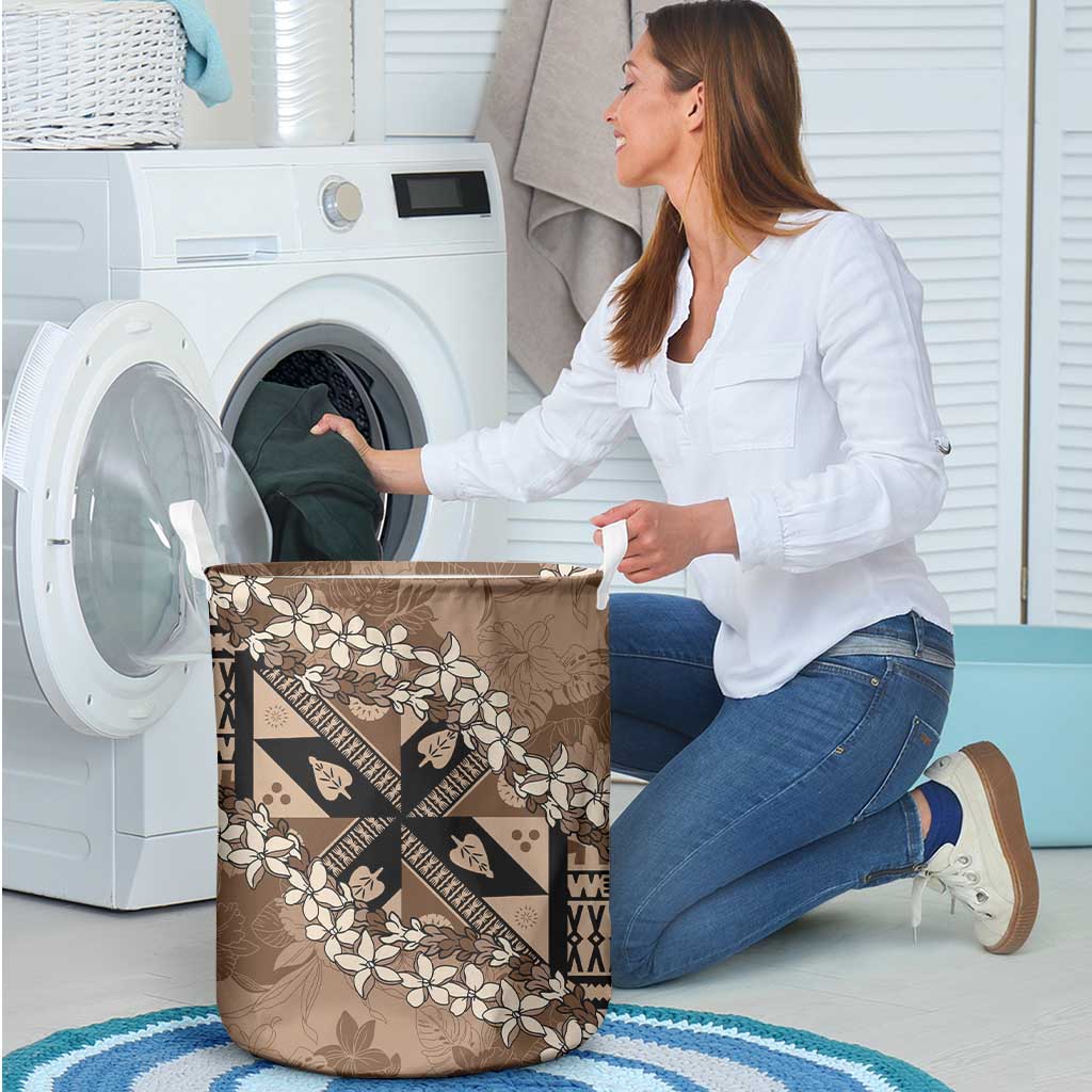 Bula Fiji Plumeria Tagimoucia Salusalu Mocha Laundry Basket Kaiviti Masi LT7 - Polynesian Pride