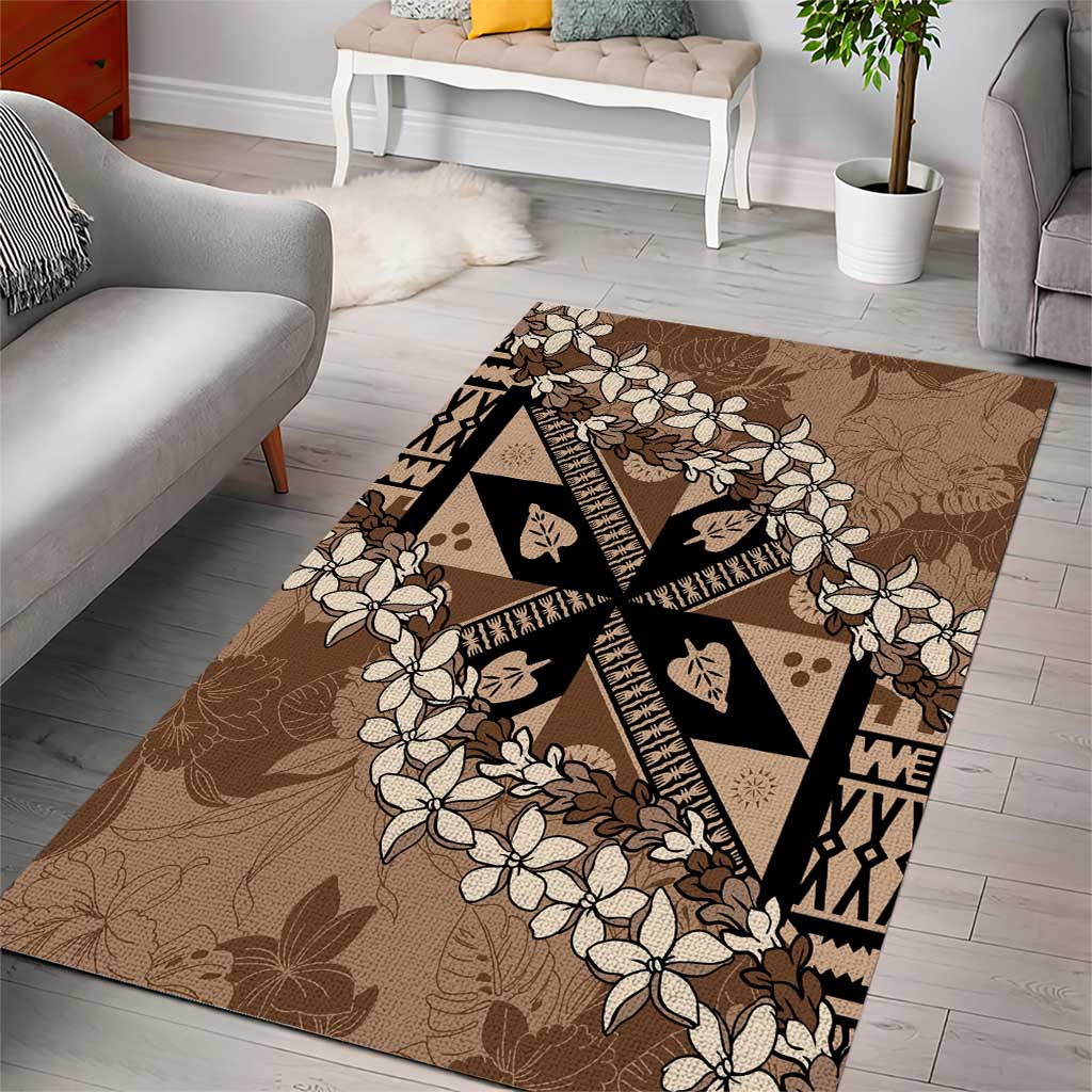 Bula Fiji Plumeria Tagimoucia Salusalu Mocha Area Rug Kaiviti Masi LT7 - Polynesian Pride