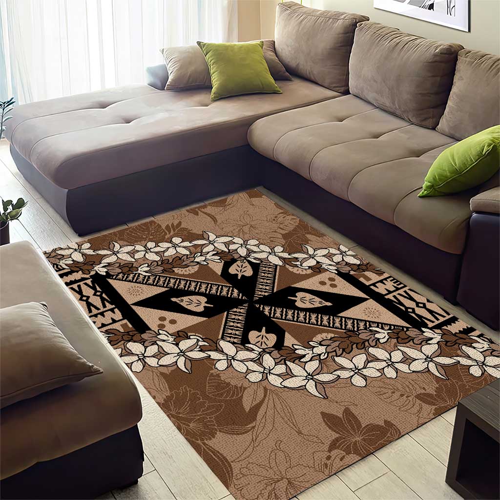Bula Fiji Plumeria Tagimoucia Salusalu Mocha Area Rug Kaiviti Masi LT7 - Polynesian Pride