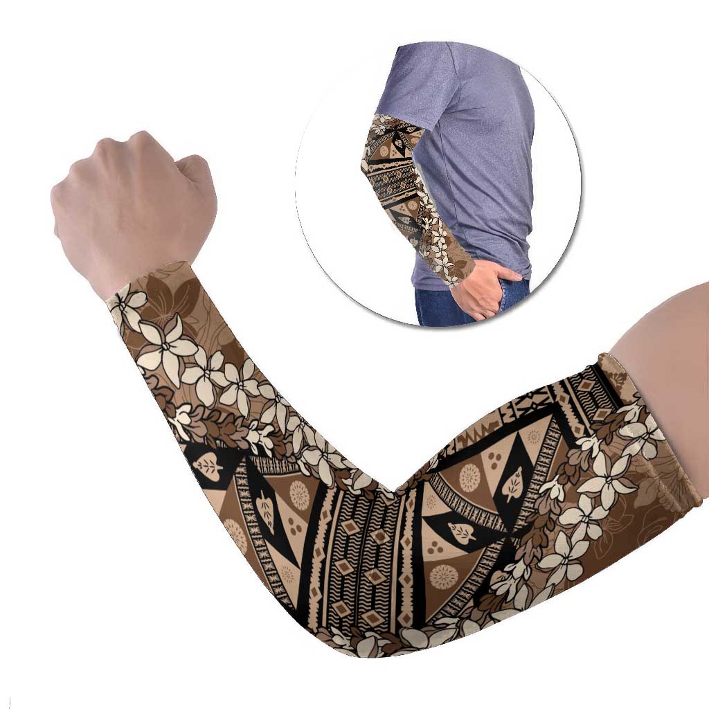 Bula Fiji Plumeria Tagimoucia Salusalu Mocha Arm Sleeves Kaiviti Masi LT7 Set of 2 Mocha - Polynesian Pride