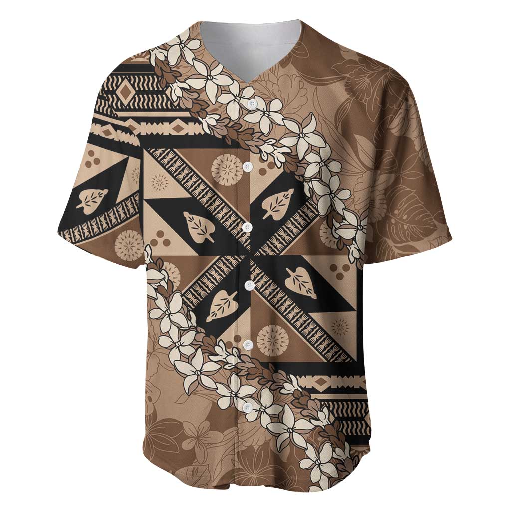 Bula Fiji Plumeria Tagimoucia Salusalu Mocha Baseball Jersey Kaiviti Masi LT7 Mocha - Polynesian Pride
