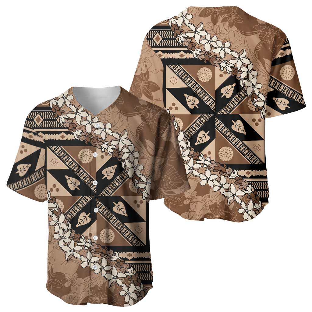 Bula Fiji Plumeria Tagimoucia Salusalu Mocha Baseball Jersey Kaiviti Masi LT7 - Polynesian Pride