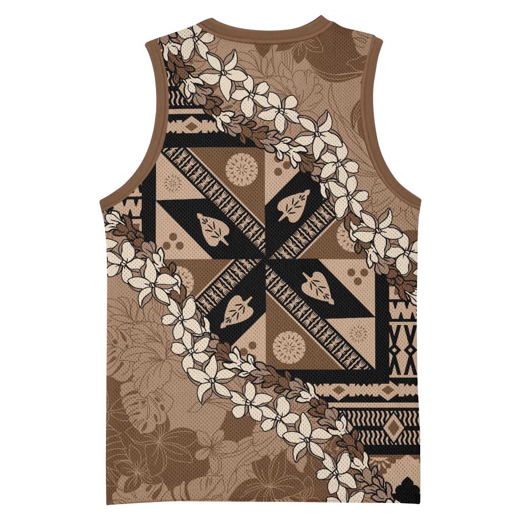 Bula Fiji Plumeria Tagimoucia Salusalu Mocha Basketball Jersey Kaiviti Masi LT7 - Polynesian Pride