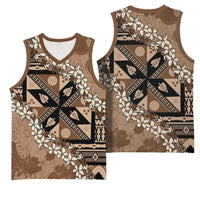 Bula Fiji Plumeria Tagimoucia Salusalu Mocha Basketball Jersey Kaiviti Masi LT7 - Polynesian Pride