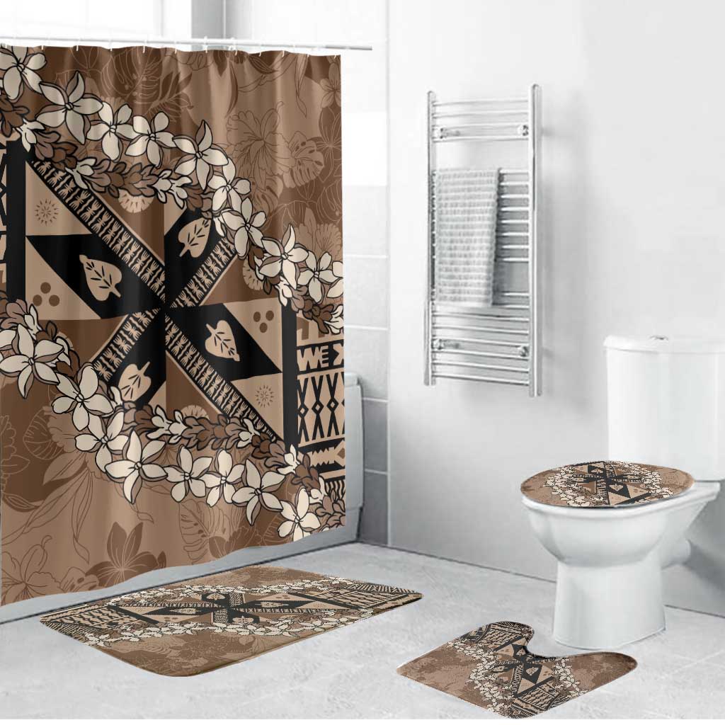 Bula Fiji Plumeria Tagimoucia Salusalu Mocha Bathroom Set Kaiviti Masi LT7 Bathroom Set (4 pcs) Mocha - Polynesian Pride
