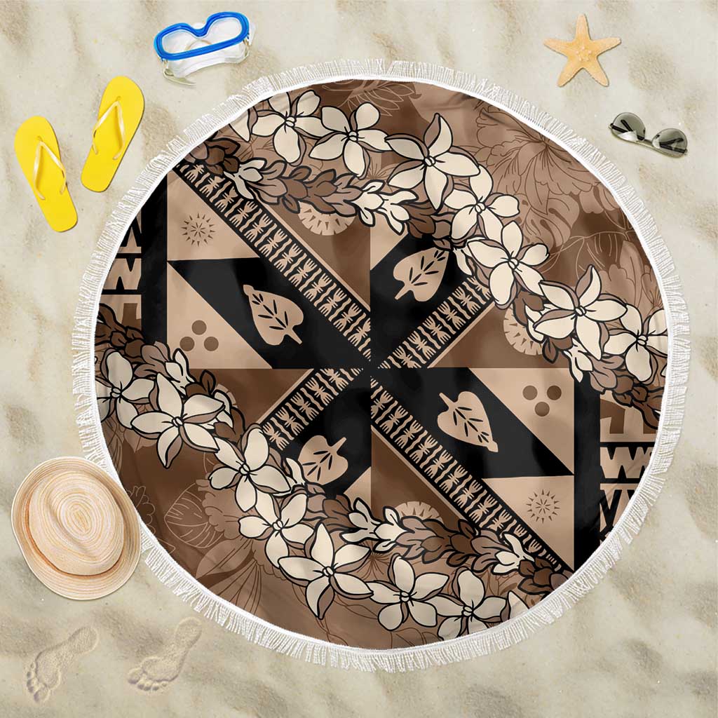 Bula Fiji Plumeria Tagimoucia Salusalu Mocha Beach Blanket Kaiviti Masi LT7 One Size 150cm Mocha - Polynesian Pride