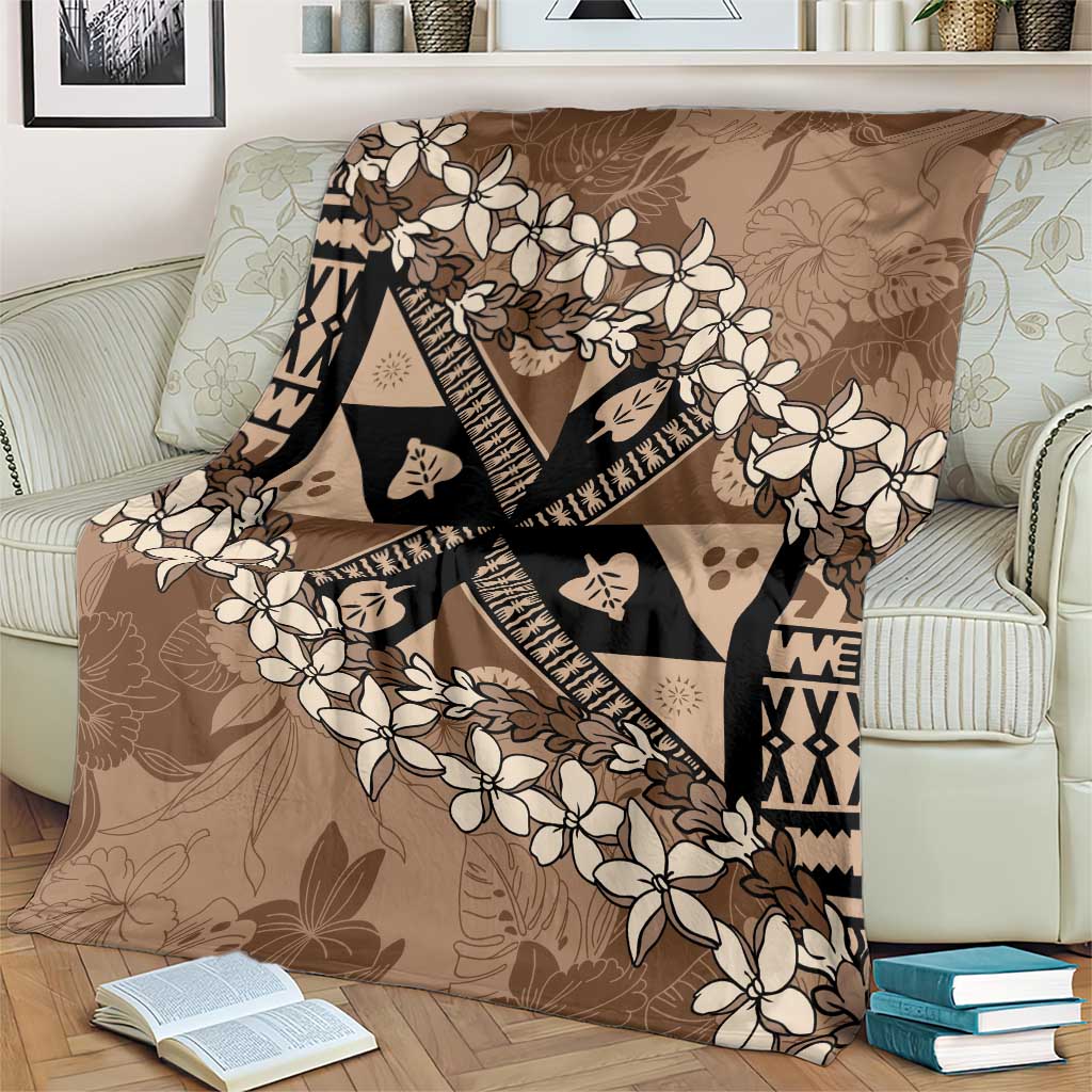 Bula Fiji Plumeria Tagimoucia Salusalu Mocha Blanket Kaiviti Masi LT7 - Polynesian Pride