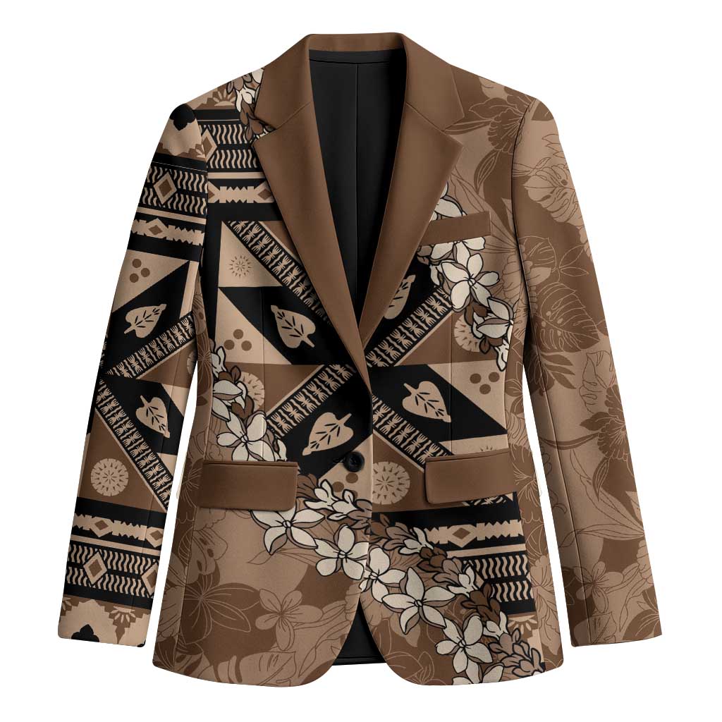 Bula Fiji Plumeria Tagimoucia Salusalu Mocha Blazer Kaiviti Masi LT7 Unisex Mocha - Polynesian Pride