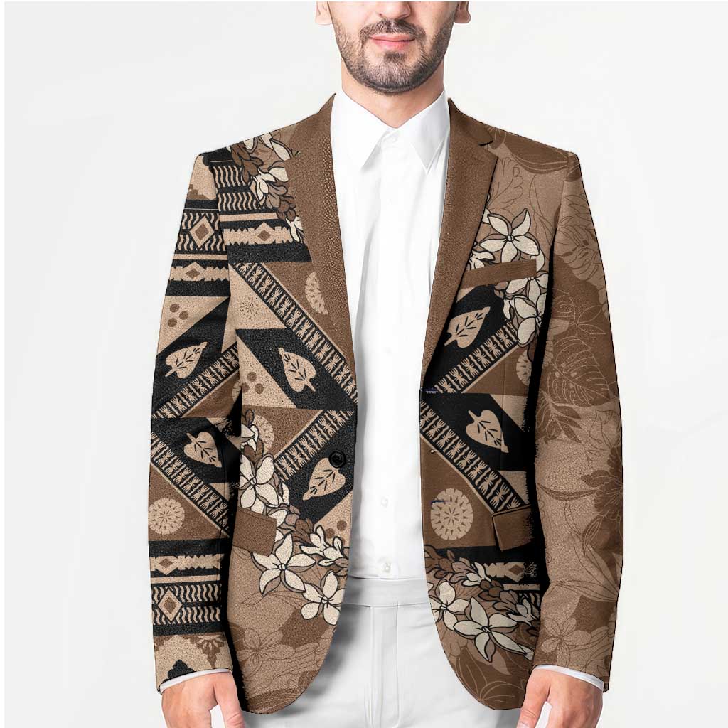 Bula Fiji Plumeria Tagimoucia Salusalu Mocha Blazer Kaiviti Masi LT7 - Polynesian Pride