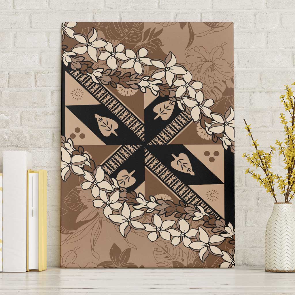 Bula Fiji Plumeria Tagimoucia Salusalu Mocha Canvas Wall Art Kaiviti Masi LT7 Without Frame Mocha - Polynesian Pride