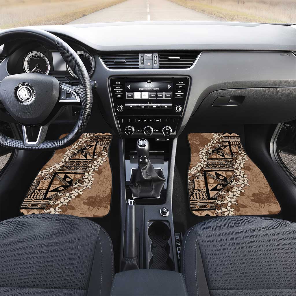 Bula Fiji Plumeria Tagimoucia Salusalu Mocha Car Mats Kaiviti Masi LT7 Set 2pcs - Front Mocha - Polynesian Pride