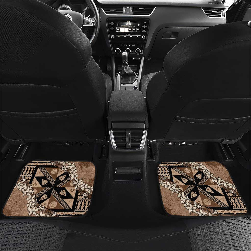 Bula Fiji Plumeria Tagimoucia Salusalu Mocha Car Mats Kaiviti Masi LT7 Set 2pcs - Back Mocha - Polynesian Pride