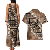 Bula Fiji Plumeria Tagimoucia Salusalu Mocha Couples Matching Tank Maxi Dress and Hawaiian Shirt Kaiviti Masi LT7 - Polynesian Pride