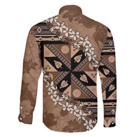 Bula Fiji Plumeria Tagimoucia Salusalu Mocha Family Matching Long Sleeve Bodycon Dress and Hawaiian Shirt Kaiviti Masi LT7 - Polynesian Pride