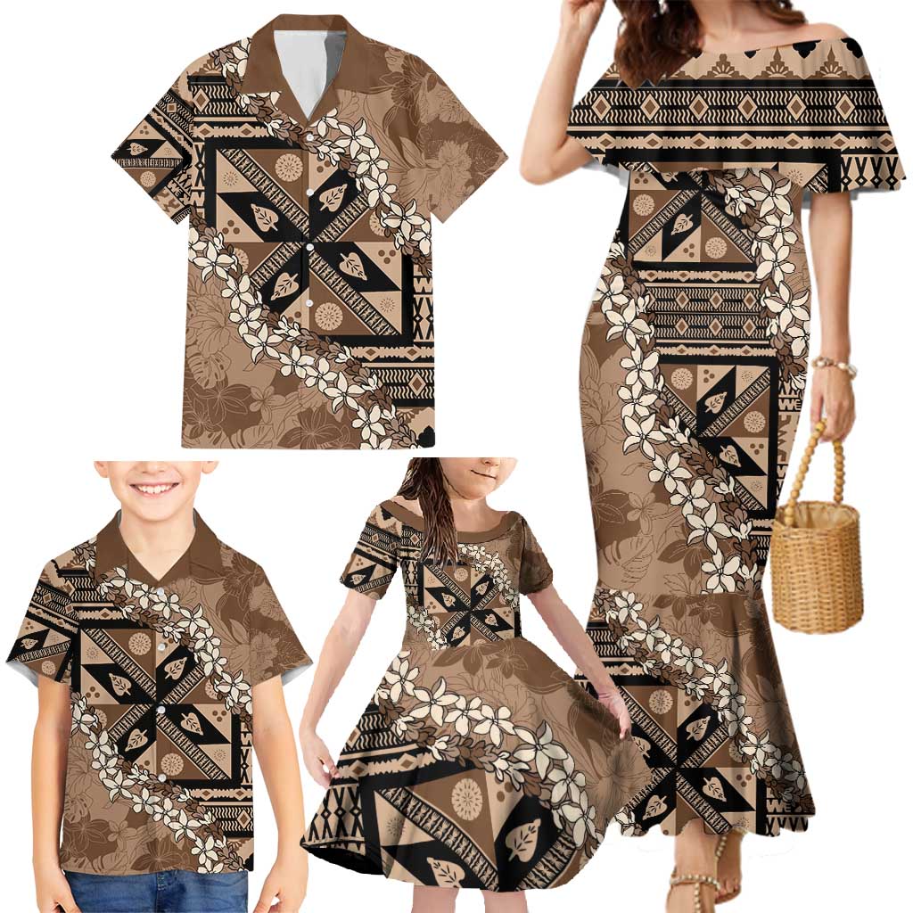 Bula Fiji Plumeria Tagimoucia Salusalu Mocha Family Matching Mermaid Dress and Hawaiian Shirt Kaiviti Masi LT7 - Polynesian Pride