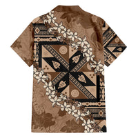 Bula Fiji Plumeria Tagimoucia Salusalu Mocha Family Matching Off The Shoulder Long Sleeve Dress and Hawaiian Shirt Kaiviti Masi LT7 - Polynesian Pride