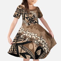 Bula Fiji Plumeria Tagimoucia Salusalu Mocha Family Matching Off Shoulder Maxi Dress and Hawaiian Shirt Kaiviti Masi LT7 Daughter's Dress Mocha - Polynesian Pride
