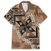 Bula Fiji Plumeria Tagimoucia Salusalu Mocha Family Matching Puletasi and Hawaiian Shirt Kaiviti Masi LT7 Dad's Shirt - Short Sleeve Mocha - Polynesian Pride