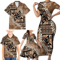 Bula Fiji Plumeria Tagimoucia Salusalu Mocha Family Matching Short Sleeve Bodycon Dress and Hawaiian Shirt Kaiviti Masi LT7 - Polynesian Pride