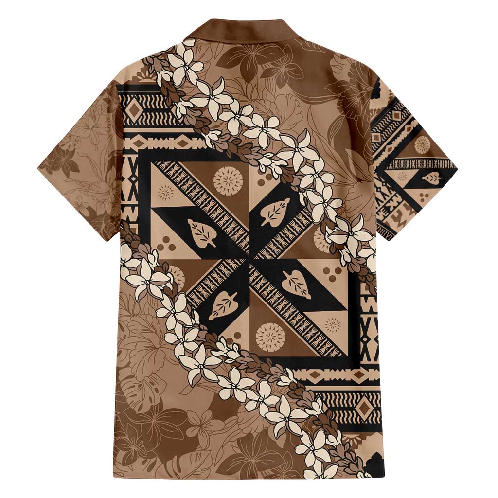 Bula Fiji Plumeria Tagimoucia Salusalu Mocha Family Matching Short Sleeve Bodycon Dress and Hawaiian Shirt Kaiviti Masi LT7 - Polynesian Pride
