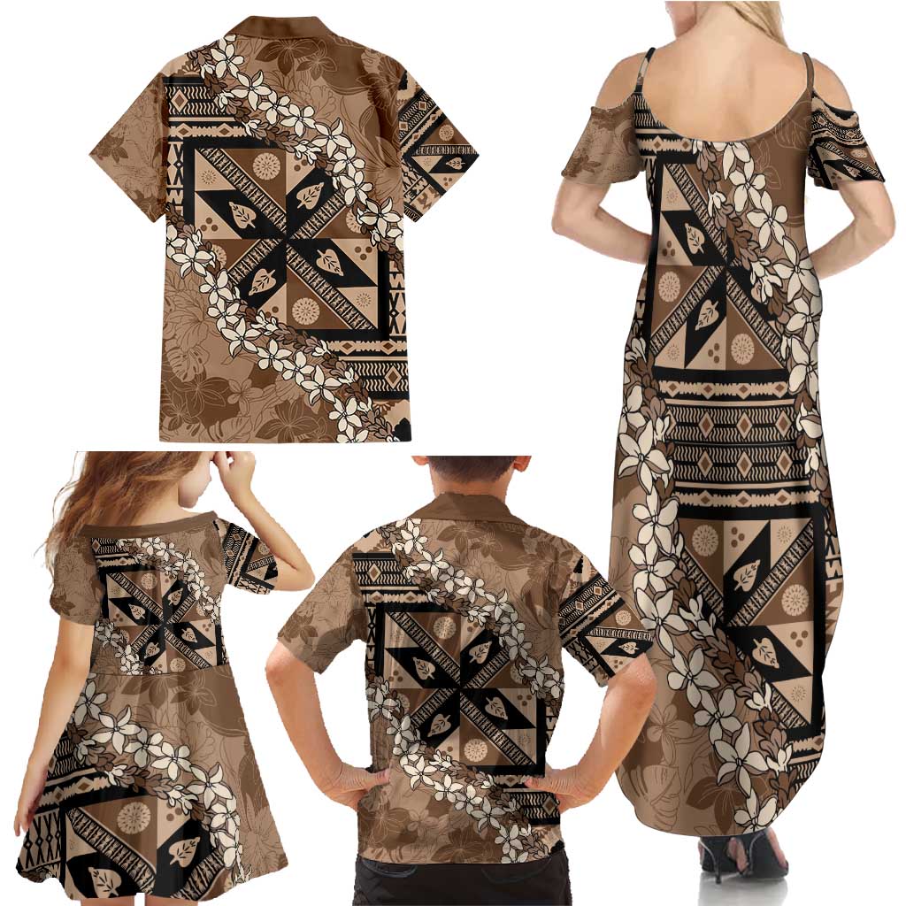 Bula Fiji Plumeria Tagimoucia Salusalu Mocha Family Matching Summer Maxi Dress and Hawaiian Shirt Kaiviti Masi LT7 - Polynesian Pride