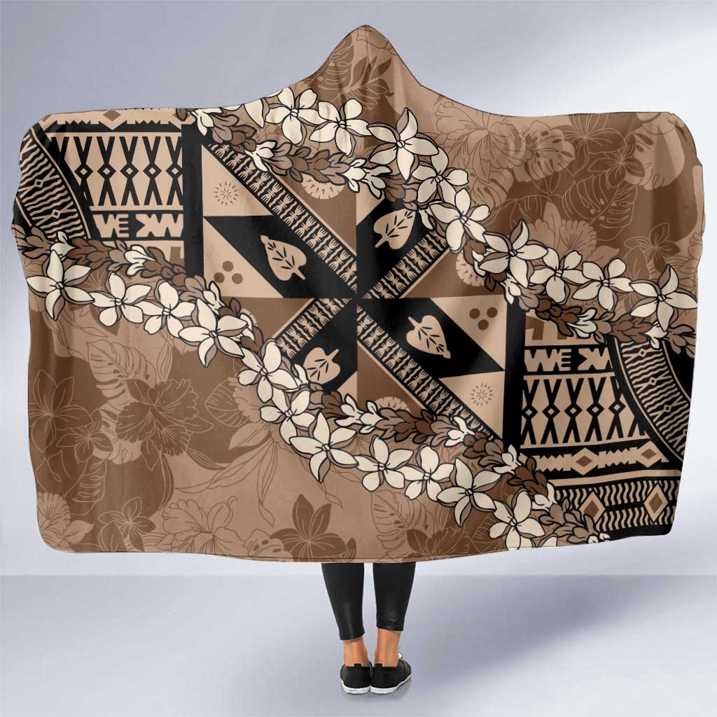 Bula Fiji Plumeria Tagimoucia Salusalu Mocha Hooded Blanket Kaiviti Masi LT7 One Size Mocha - Polynesian Pride