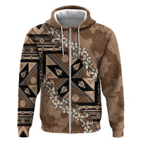 Bula Fiji Plumeria Tagimoucia Salusalu Mocha Hoodie Kaiviti Masi LT7 Zip Hoodie Mocha - Polynesian Pride