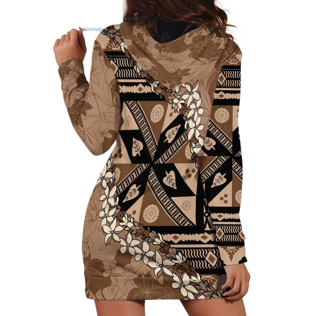 Bula Fiji Plumeria Tagimoucia Salusalu Mocha Hoodie Dress Kaiviti Masi LT7 - Polynesian Pride