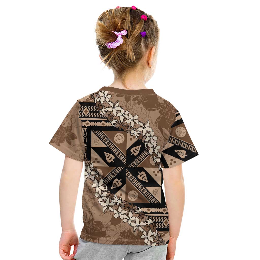 Bula Fiji Plumeria Tagimoucia Salusalu Mocha Kid T Shirt Kaiviti Masi LT7 - Polynesian Pride