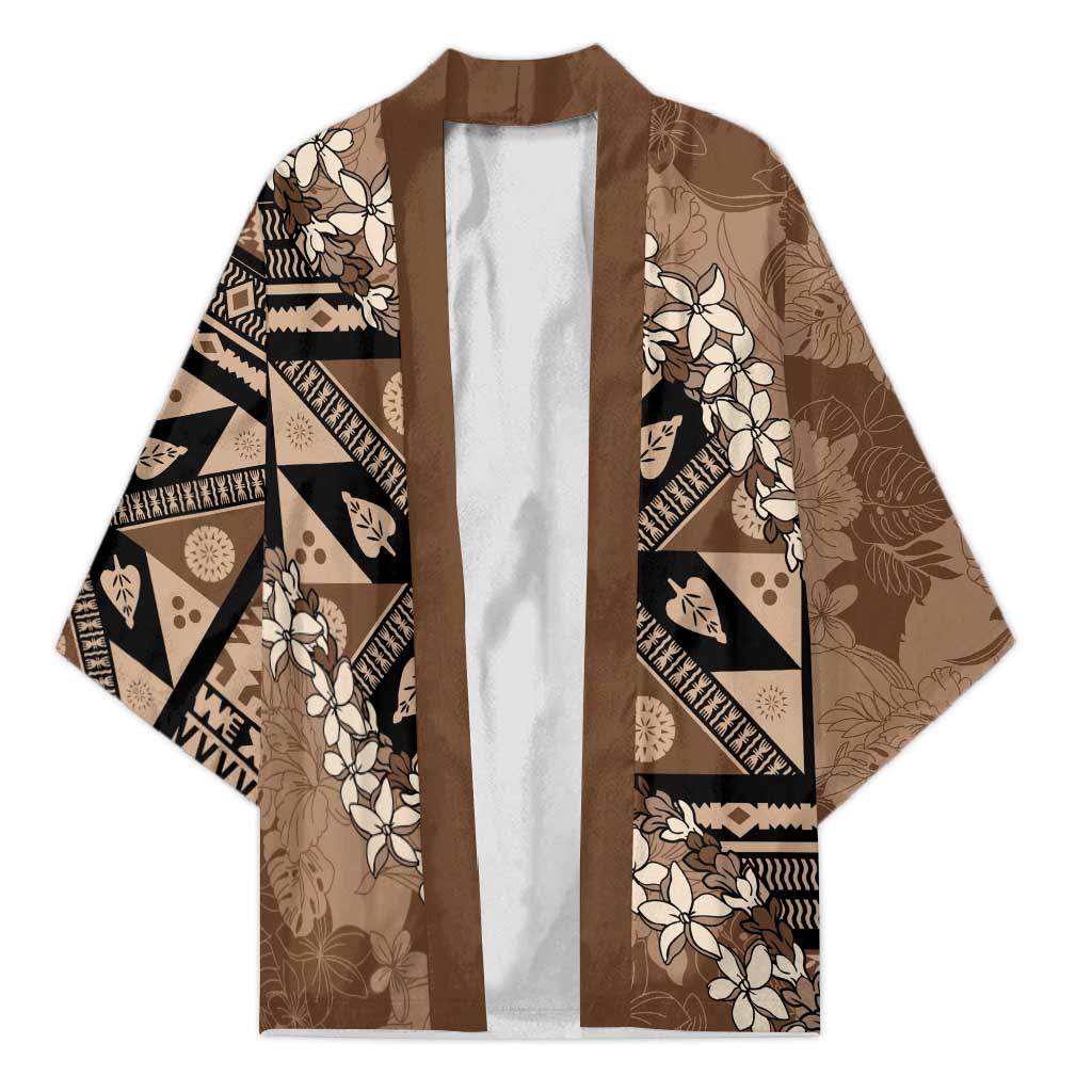 Bula Fiji Plumeria Tagimoucia Salusalu Mocha Kimono Kaiviti Masi LT7 Unisex Mocha - Polynesian Pride